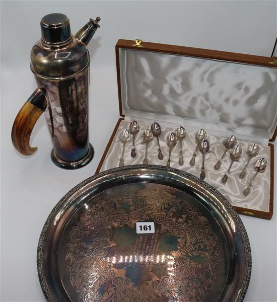 Plated tray, pot with horn handle etc